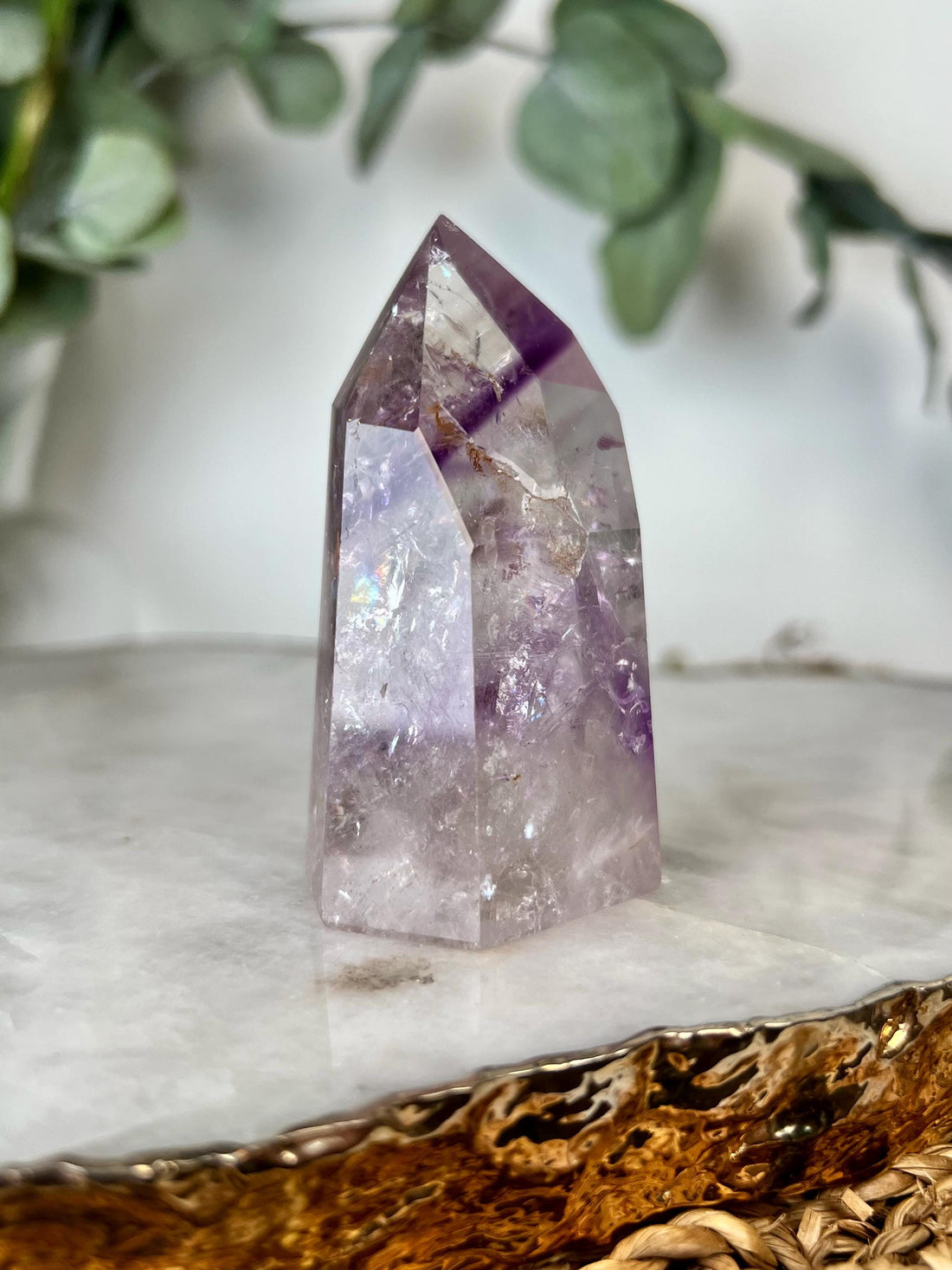 Grade A+ Phantom Amethyst Quartz Tower with Rainbows and Iron | Bahia Brazil | Energetically Activated PA12, 117g