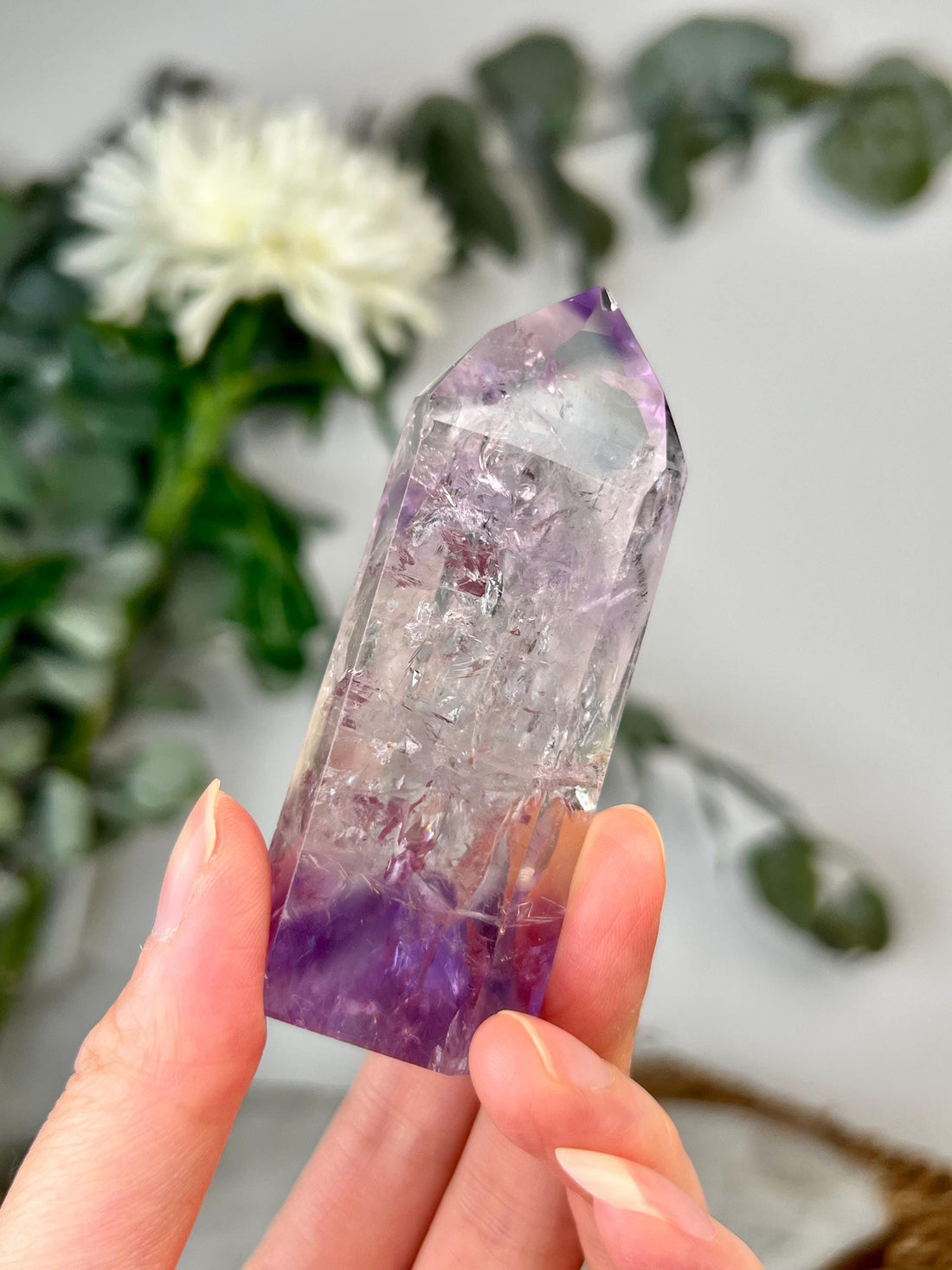 Grade A+ Phantom Amethyst Quartz Tower with Rainbows and Black Hematite Inclusion | Bahia Brazil | Energetically Activated PA15, 84g