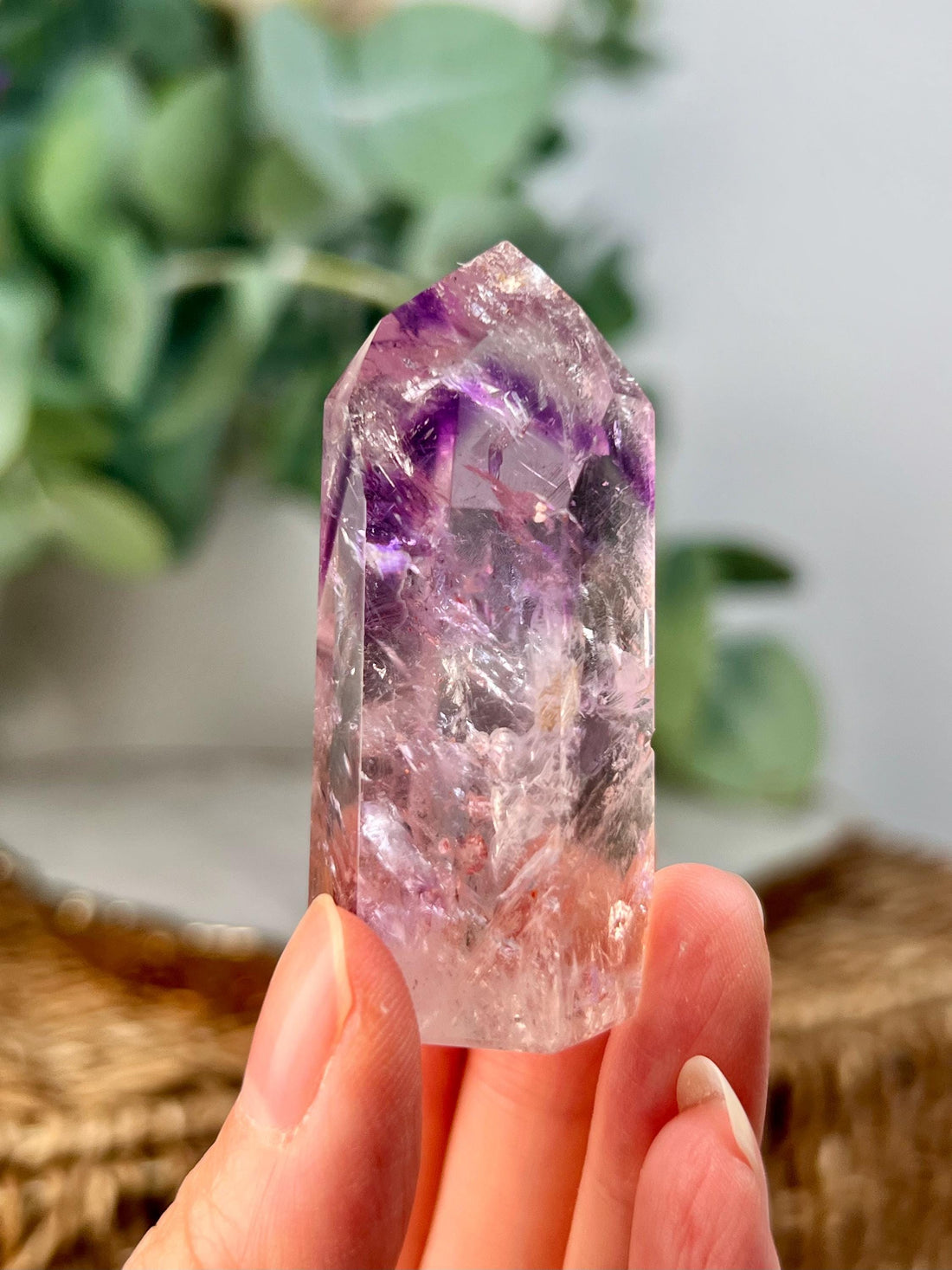 Grade A+ Phantom Amethyst Quartz Tower with Red Hematite and Rainbows | Bahia Brazil | Energetically Activated PA28, 49g