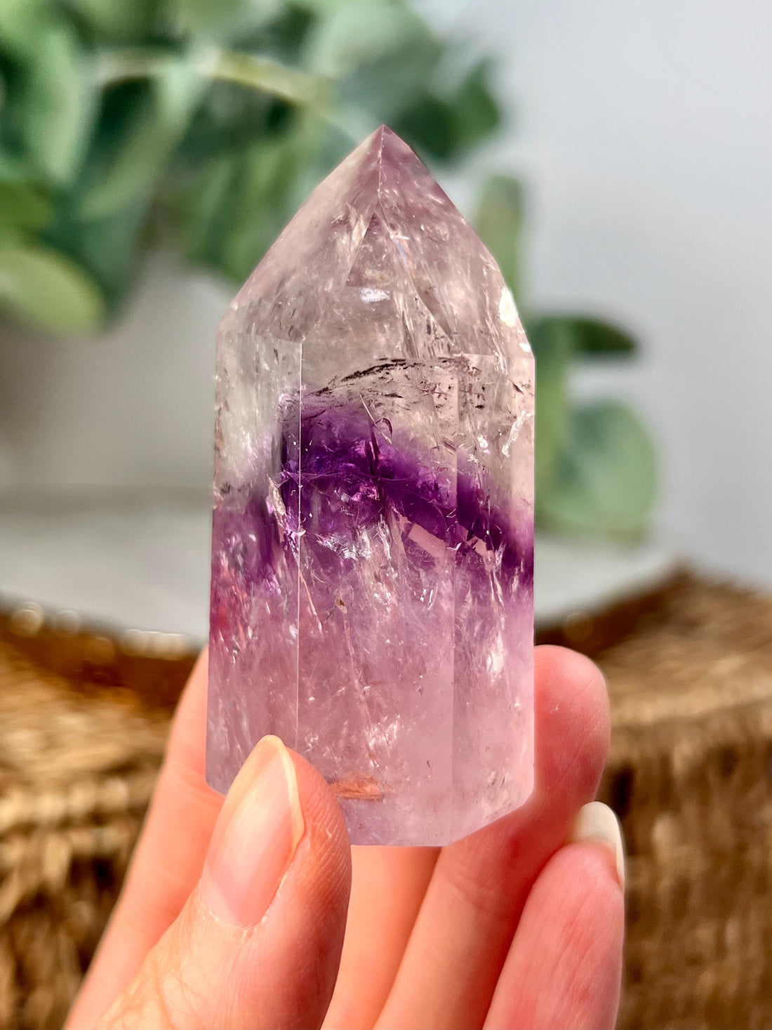 Grade A+ Phantom Amethyst Quartz Tower with Hematite and Rainbows | Bahia Brazil | Energetically Activated PA27, 80g
