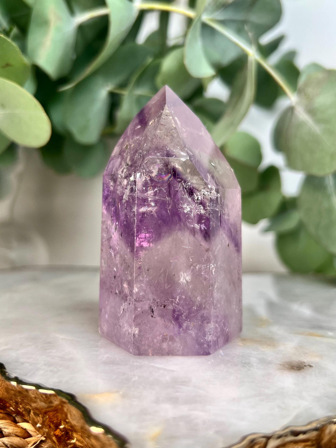 Grade A Phantom Amethyst Quartz Tower with Hematite and Rainbows | Bahia Brazil | Energetically Activated PA26, 218g