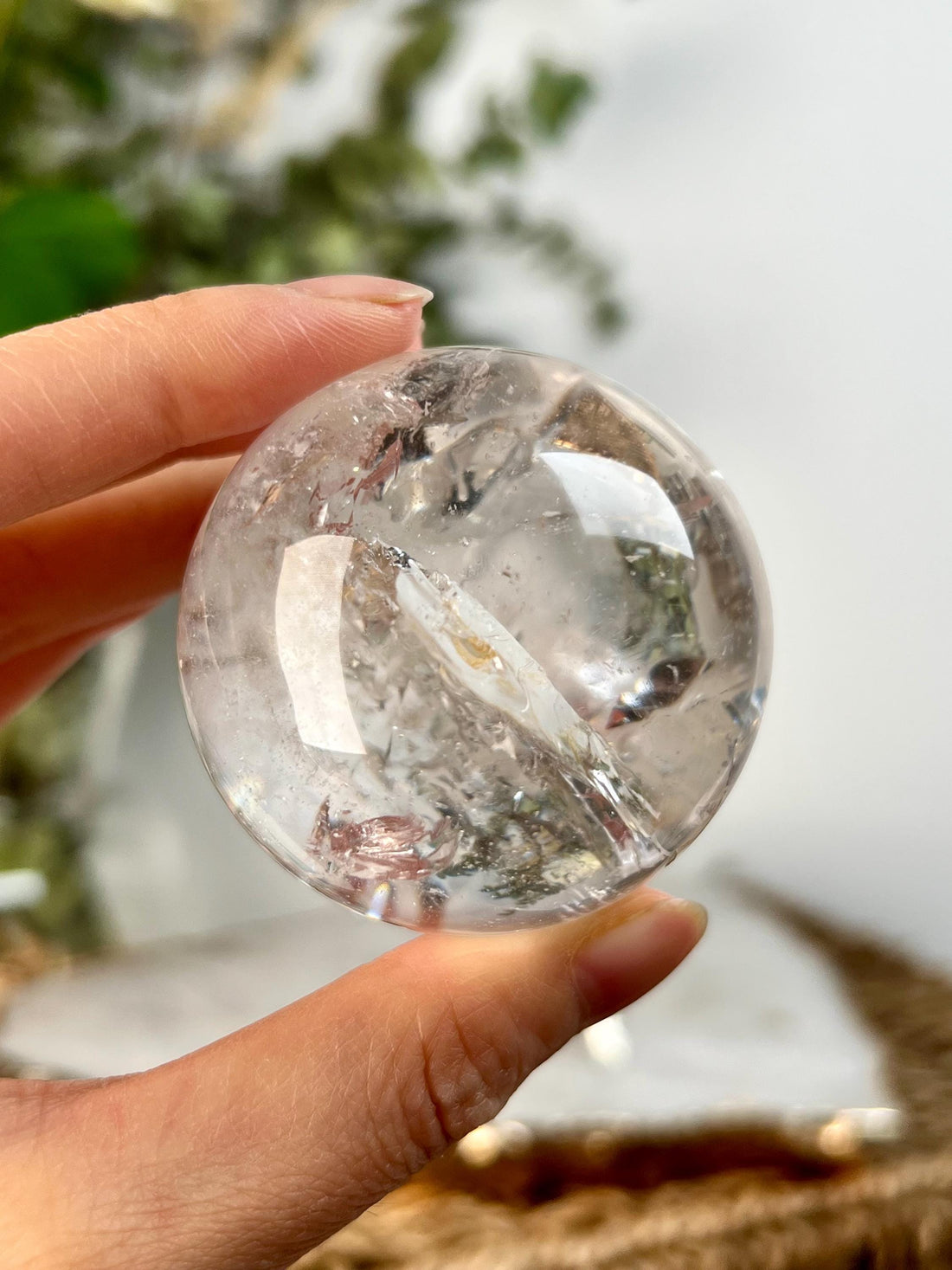 Grade A Lemurian Quartz Sphere with Iron and Rainbows | Serra do Cabral Minas Gerais Brazil | Energetically Activated LS06, 188g, 50mm