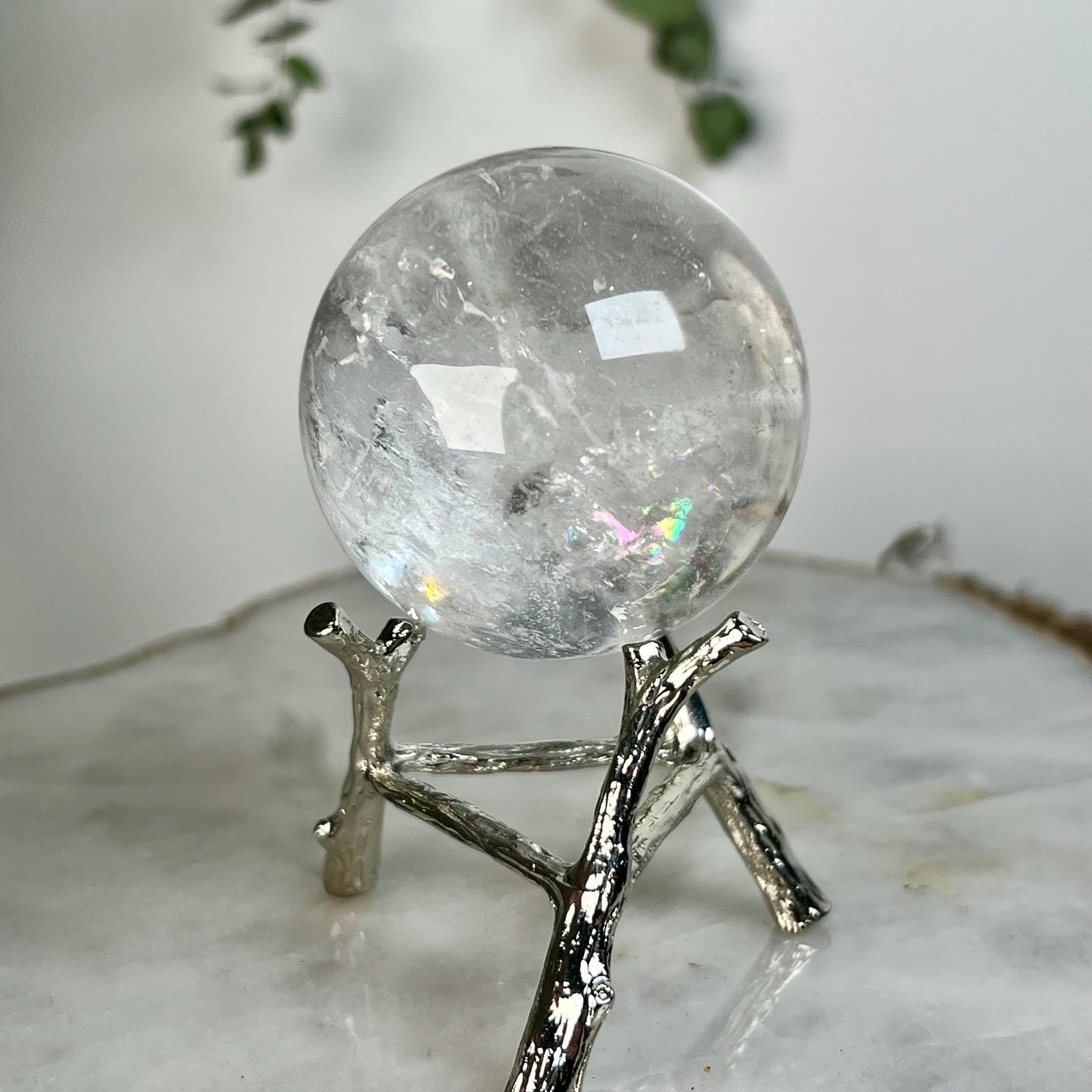 Grade A Lemurian Quartz Sphere with Rainbows | Serra do Cabral Minas Gerais Brazil | Energetically Activated LS02, 162g, 48mm