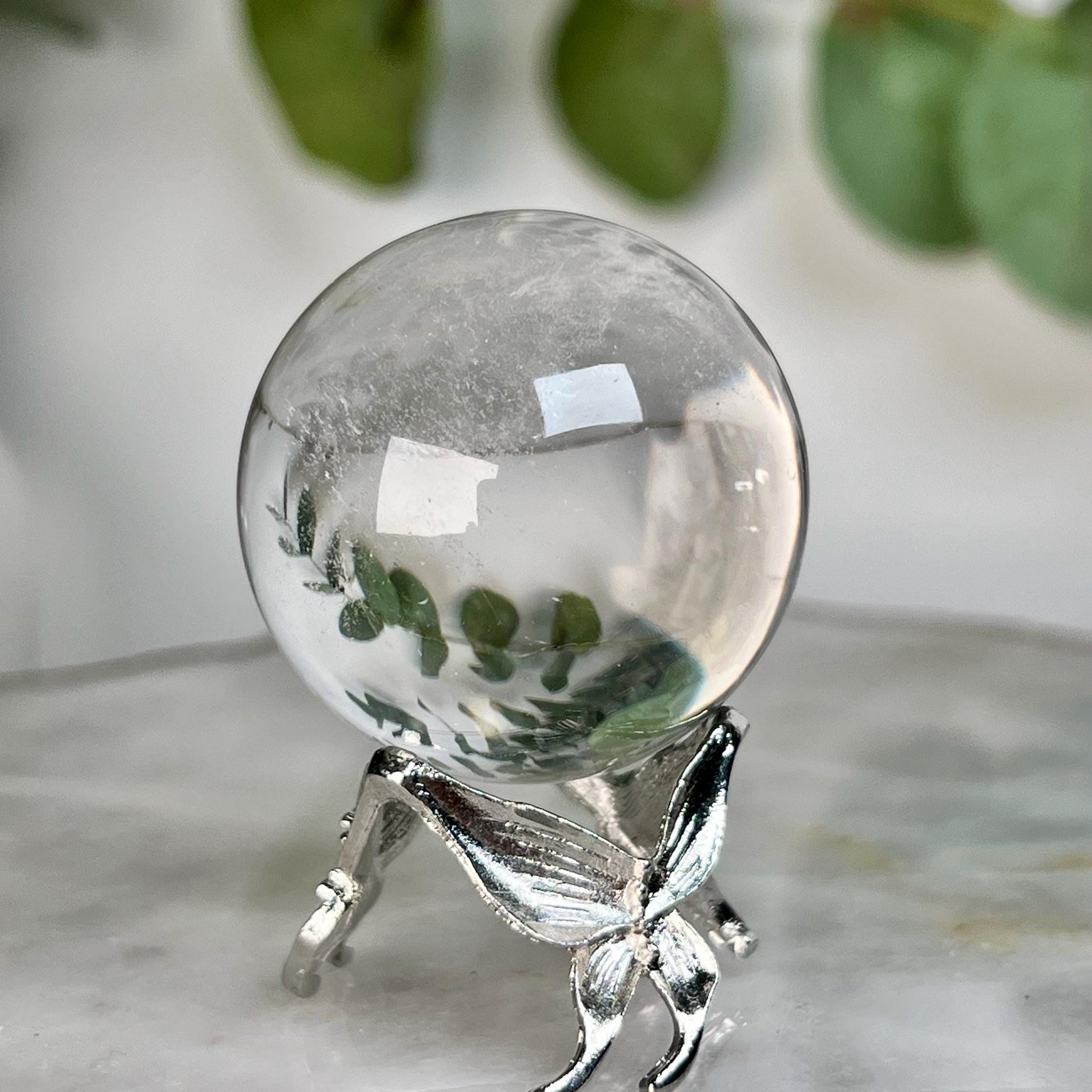 Grade A Lemurian Quartz Sphere with Stand | Serra do Cabral Minas Gerais Brazil | Energetically Activated LS10, 93g, 40mm