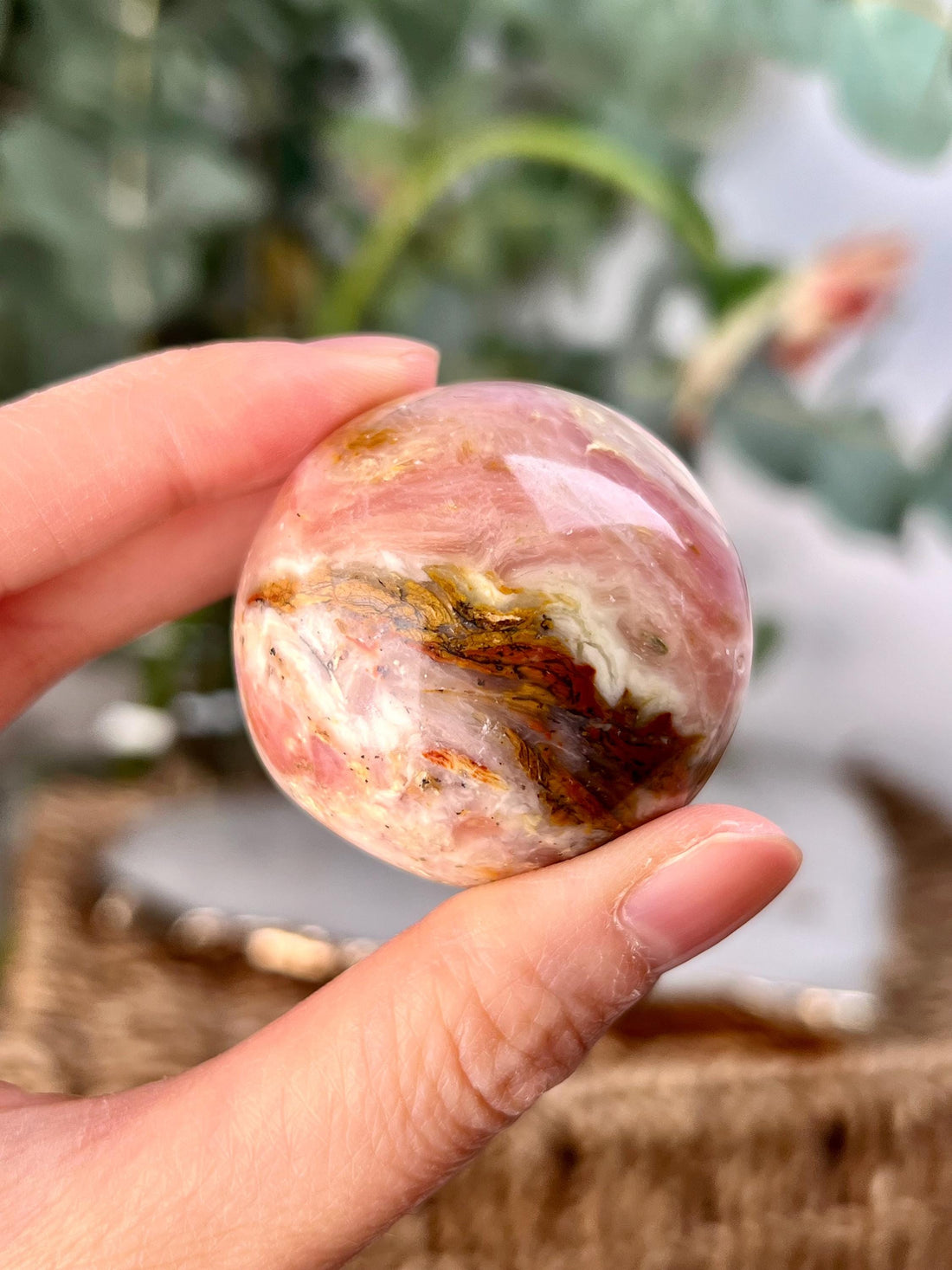 Grade A Pink Opal Sphere from Peru, Organic Hand-Polished, Stone of the Gods, Heart Healing,Spiritual Protection, Ancestral Wisdom PS12, 86g