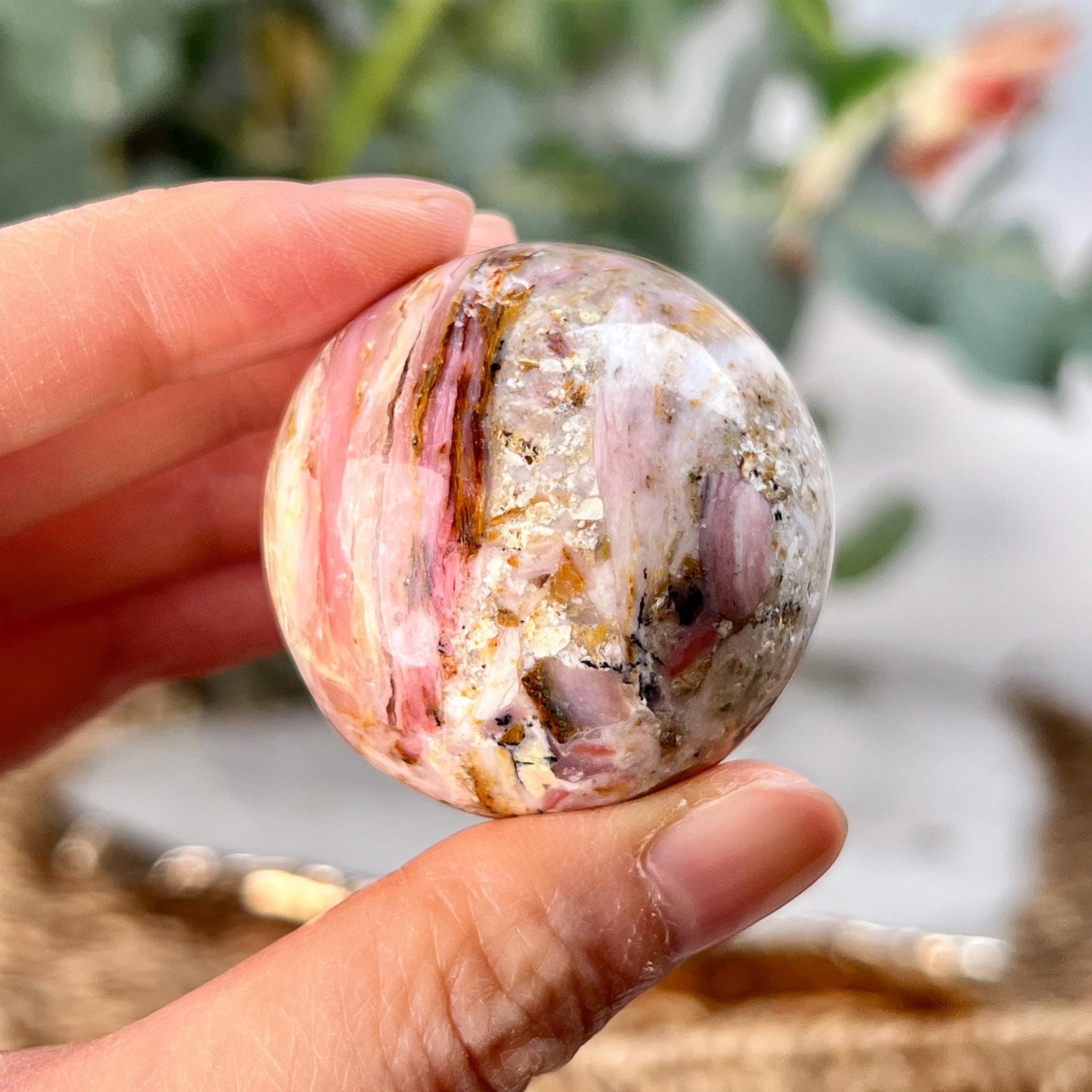 Grade A Pink Opal Sphere from Peru, Organic Hand-Polished, Stone of the Gods, Heart Healing,Spiritual Protection, Ancestral Wisdom PS16, 74g