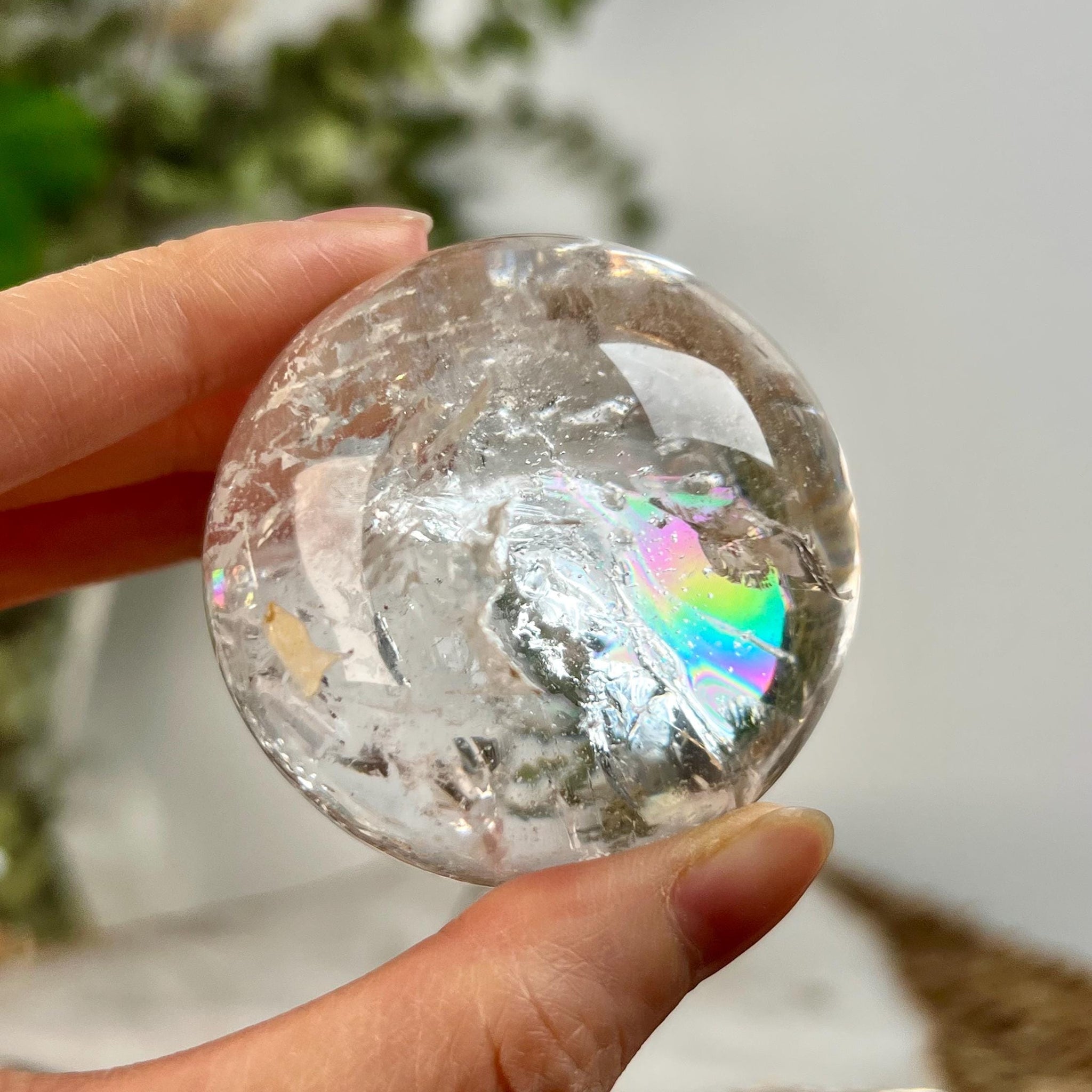 Grade A Lemurian Quartz Sphere with Iron and Rainbows | Serra do Cabral Minas Gerais Brazil | Energetically Activated LS06, 188g, 50mm