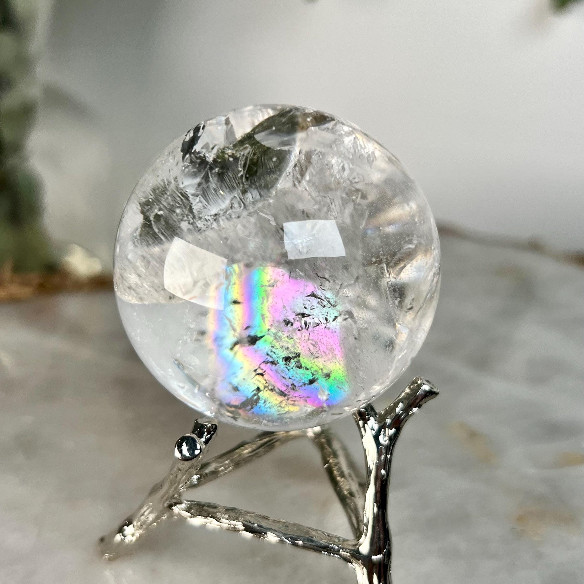 Grade A Lemurian Quartz Sphere with Rainbows | Serra do Cabral Minas Gerais Brazil | Energetically Activated LS07, 169g, 48mm