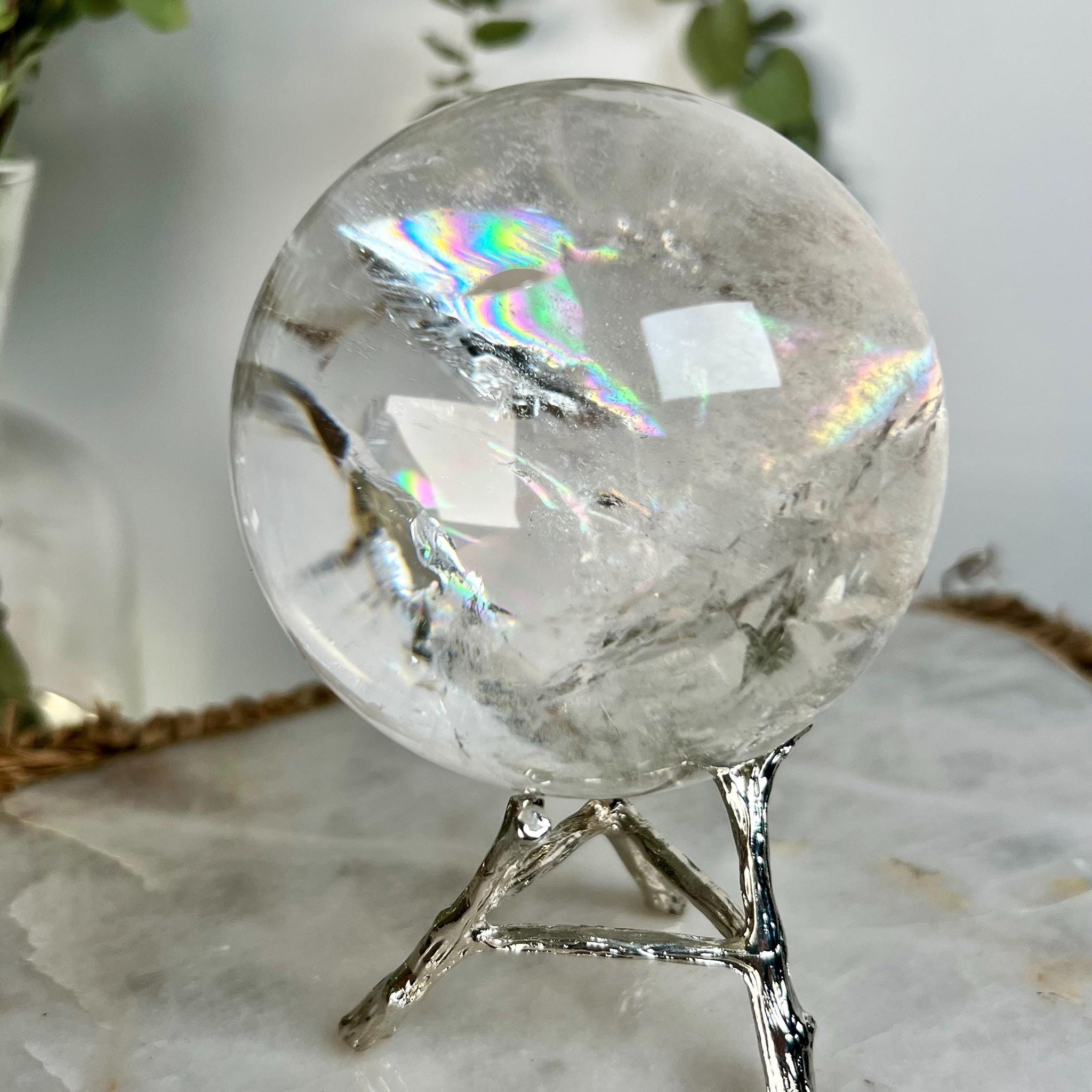 Grade A Lemurian Quartz Sphere with Rainbows | Serra do Cabral Minas Gerais Brazil | Energetically Activated LS09, 664g, 77mm