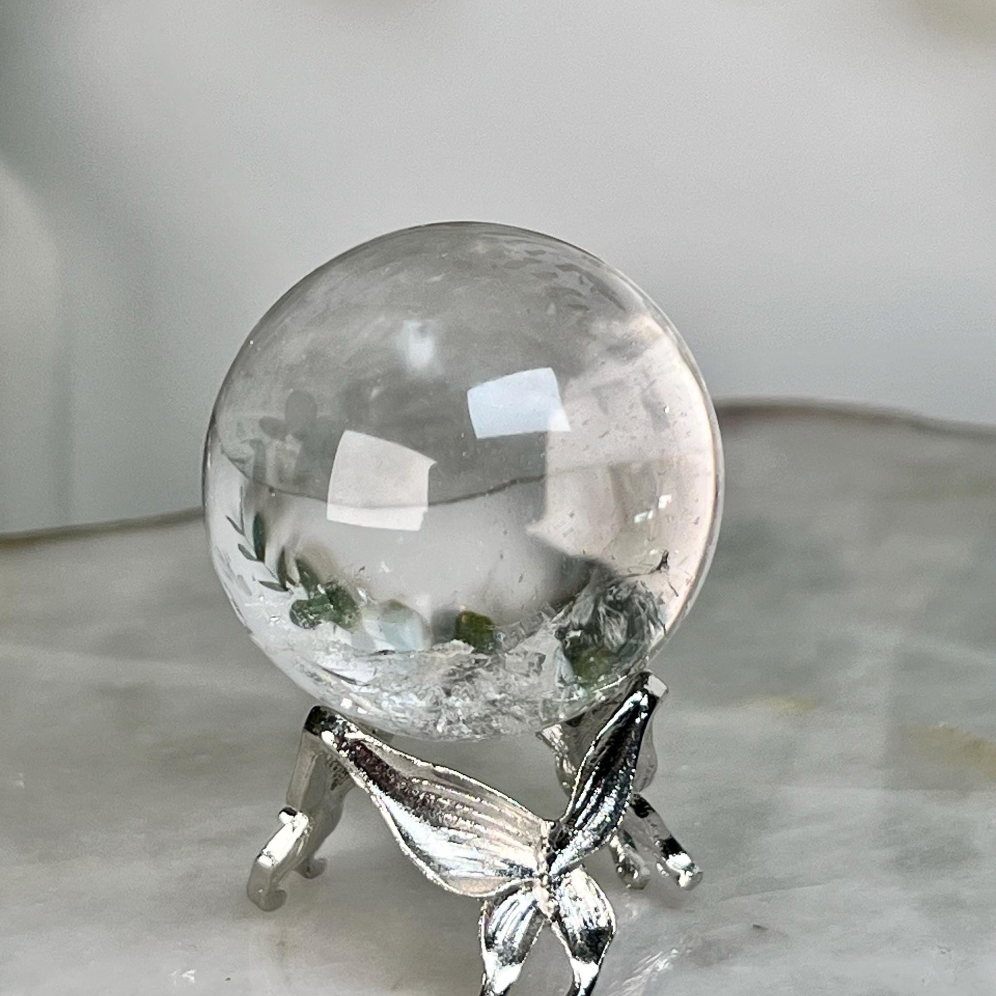 Grade A Lemurian Quartz Sphere with Stand | Serra do Cabral Minas Gerais Brazil | Energetically Activated LS11, 84g, 39mm