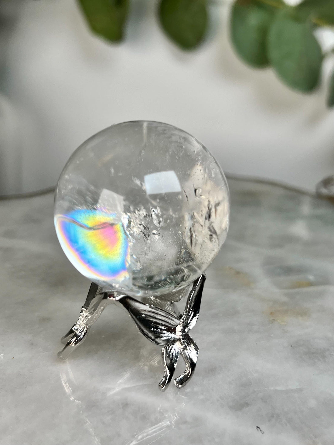 Grade A Lemurian Quartz Sphere with Stand | Serra do Cabral Minas Gerais Brazil | Energetically Activated LS14, 101g, 41mm
