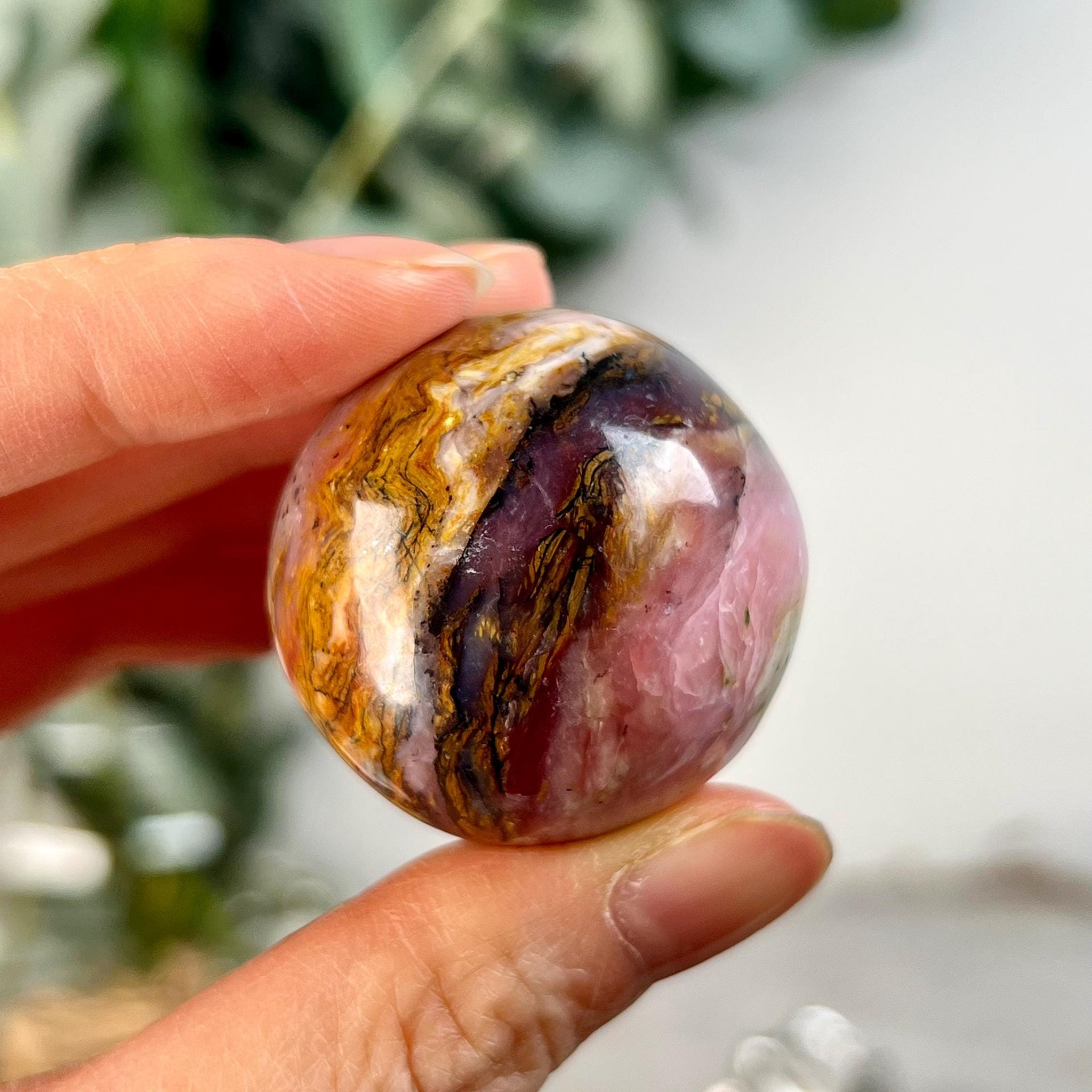 Grade A Pink Opal Sphere from Peru, Organic Hand-Polished, Stone of the Gods, Heart Healing,Spiritual Protection, Ancestral Wisdom PS19, 48g