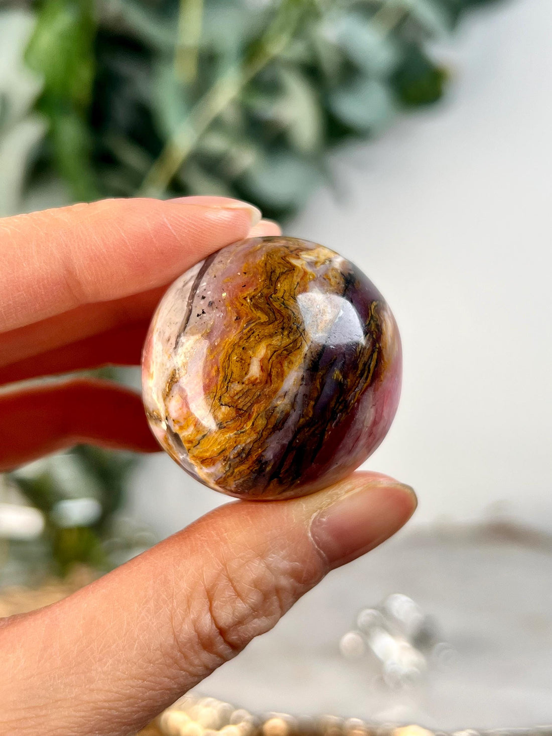 Grade A Pink Opal Sphere from Peru, Organic Hand-Polished, Stone of the Gods, Heart Healing,Spiritual Protection, Ancestral Wisdom PS19, 48g