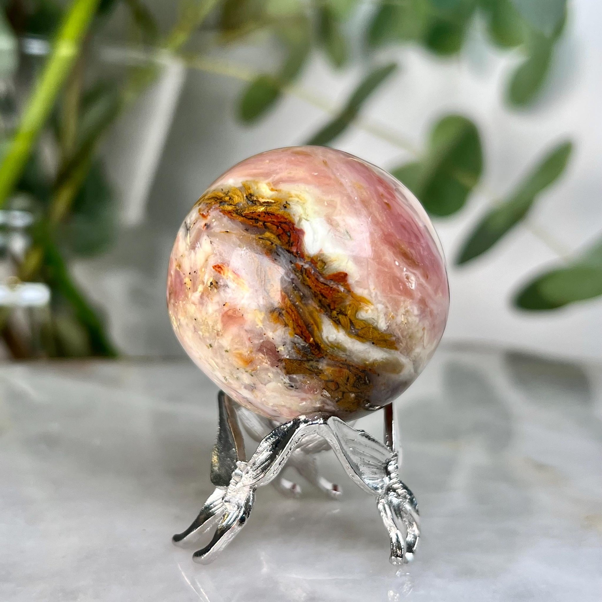 Grade A Pink Opal Sphere from Peru, Organic Hand-Polished, Stone of the Gods, Heart Healing,Spiritual Protection, Ancestral Wisdom PS12, 86g