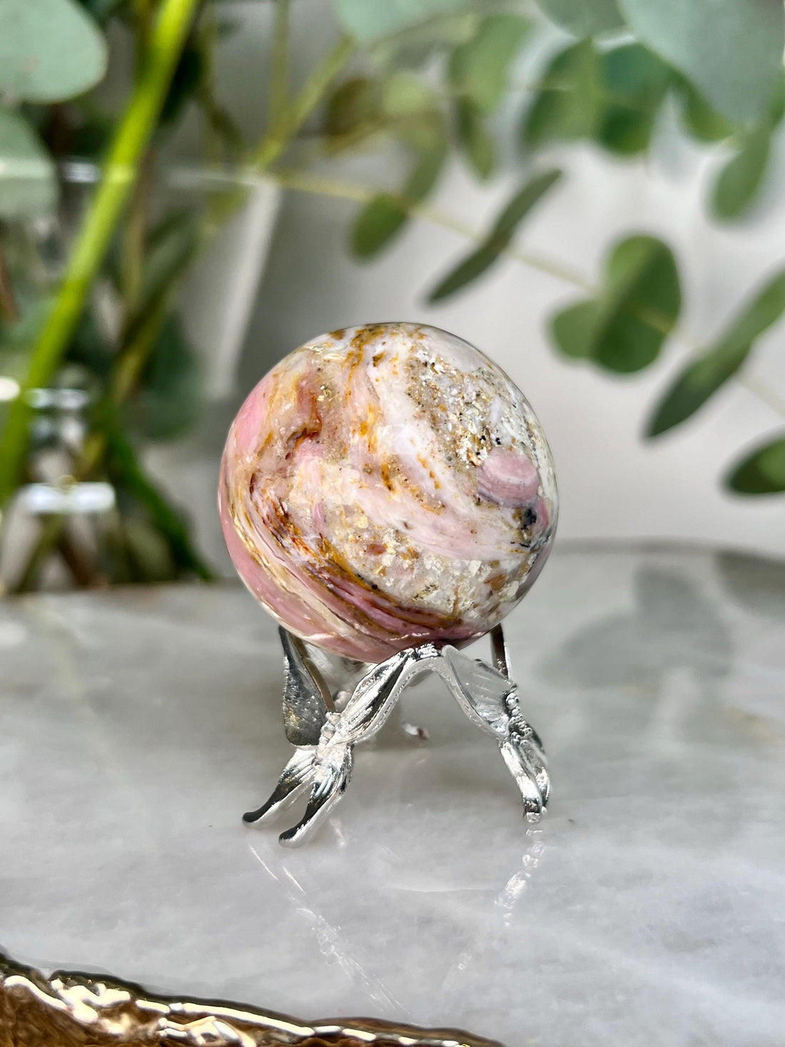 Grade A Pink Opal Sphere from Peru, Organic Hand-Polished, Stone of the Gods, Heart Healing,Spiritual Protection, Ancestral Wisdom PS16, 74g
