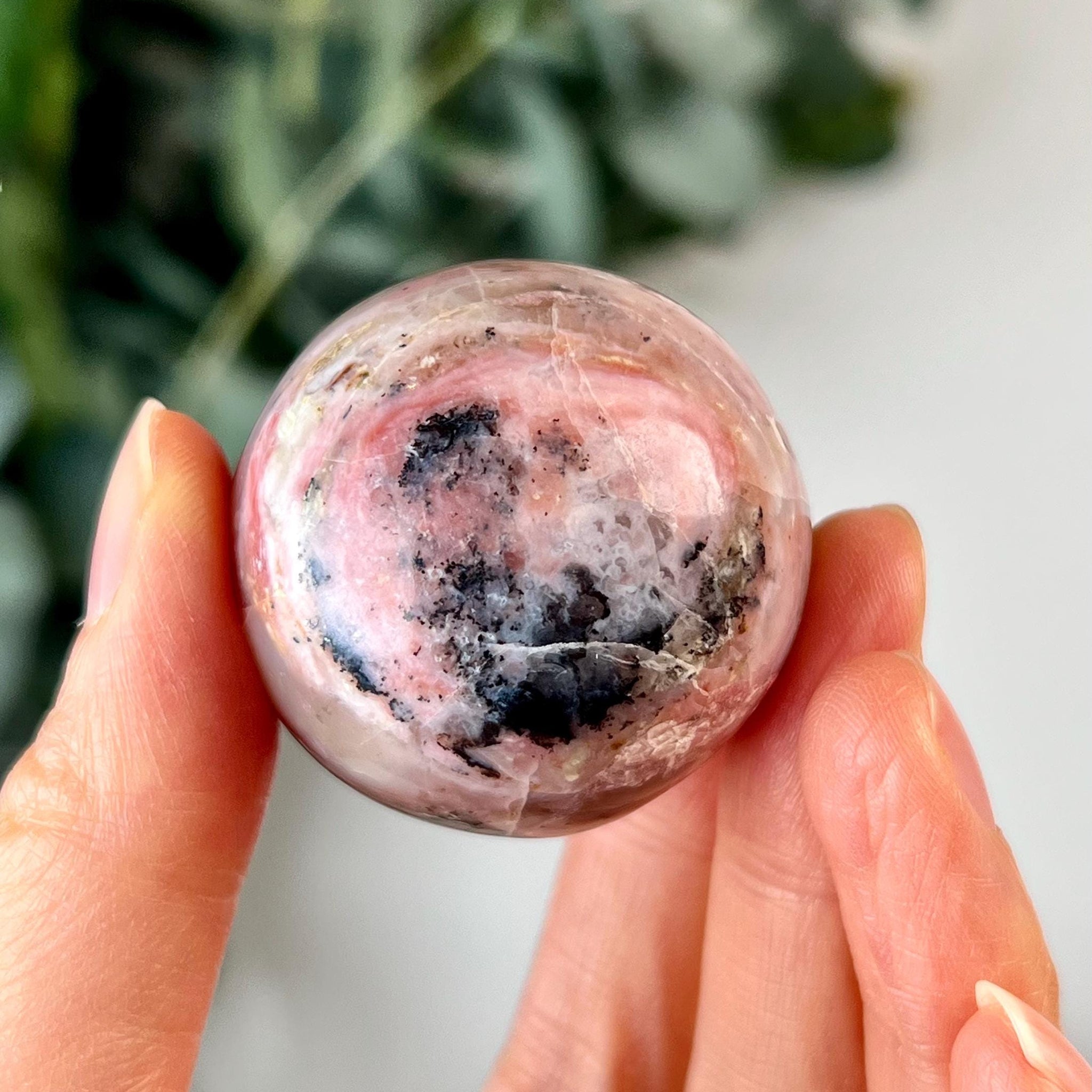 Grade A Pink Opal Sphere from Peru, Organic Hand-Polished, Stone of the Gods, Heart Healing,Spiritual Protection, Ancestral Wisdom PS22, 60g