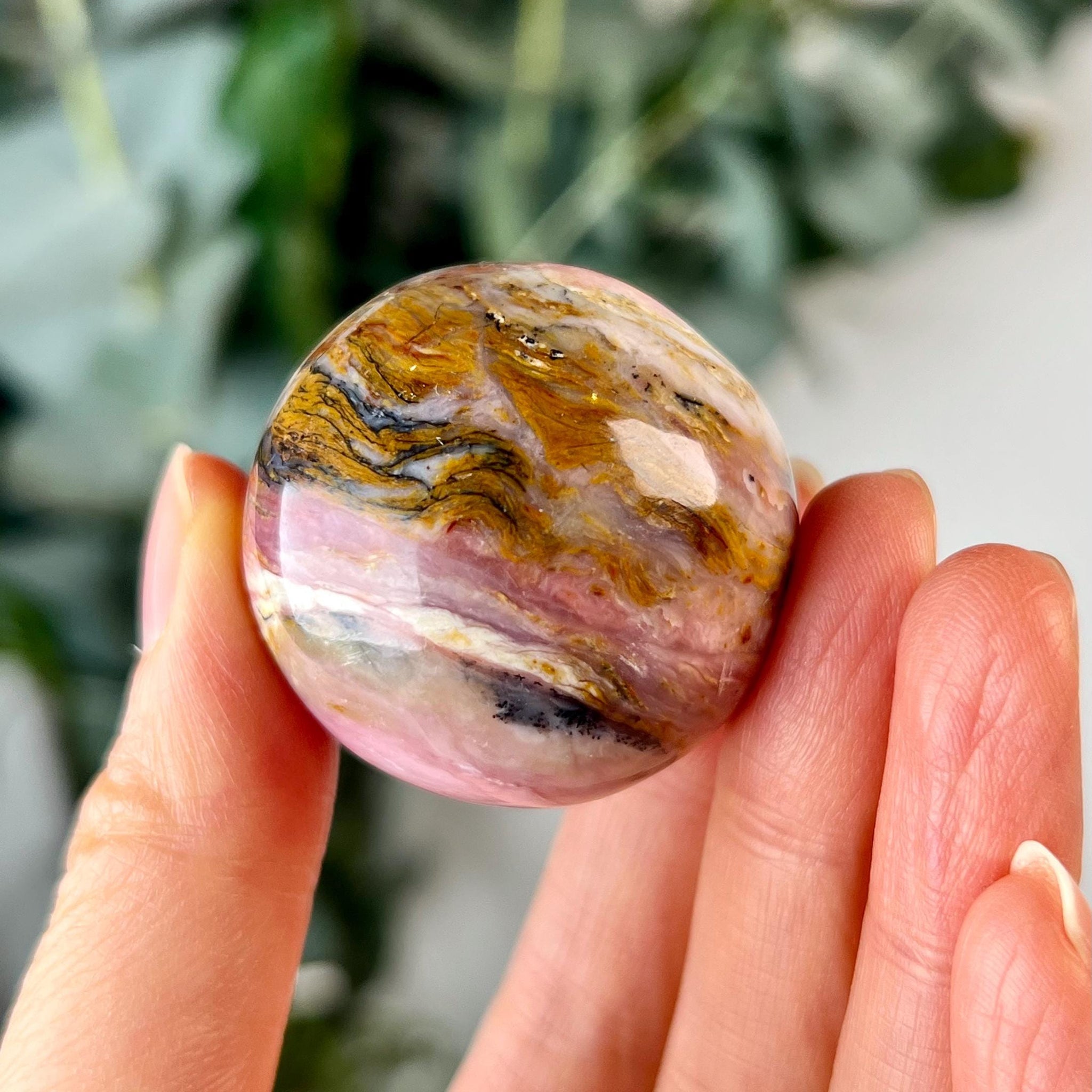 Grade A Pink Opal Sphere from Peru, Organic Hand-Polished, Stone of the Gods, Heart Healing,Spiritual Protection, Ancestral Wisdom PS24, 54g